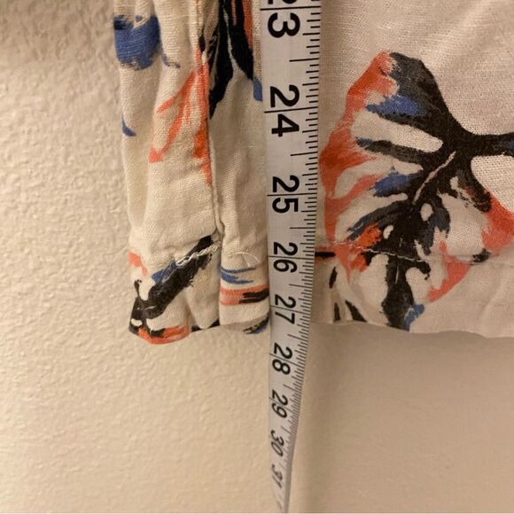 Briggs tropical floral print wide leg Linen pants palazzo tan coastal beach M - Picture 8 of 11